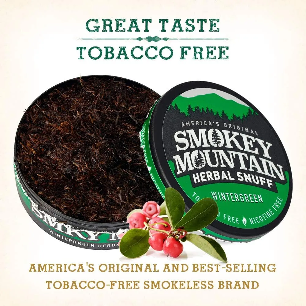 Smokey Mountain Herbal Long Cut – Wintergreen – 10 Can Box - Tobacco Free and Nicotine Free Snuff