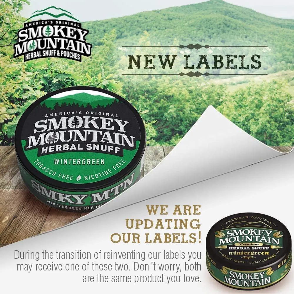 Smokey Mountain Herbal Long Cut – Wintergreen – 5 Can Box - Tobacco Free and Nicotine Free Snuff