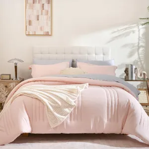 Smoofy Full Size Comforter Set 7 Pieces, Pink Comforter Full with Vertical Stripe, Bedding Sets Full Bed in a Bag for All Seasons, Lightweight Full Size Bed Set with Sheets, Pillowcases & Shams