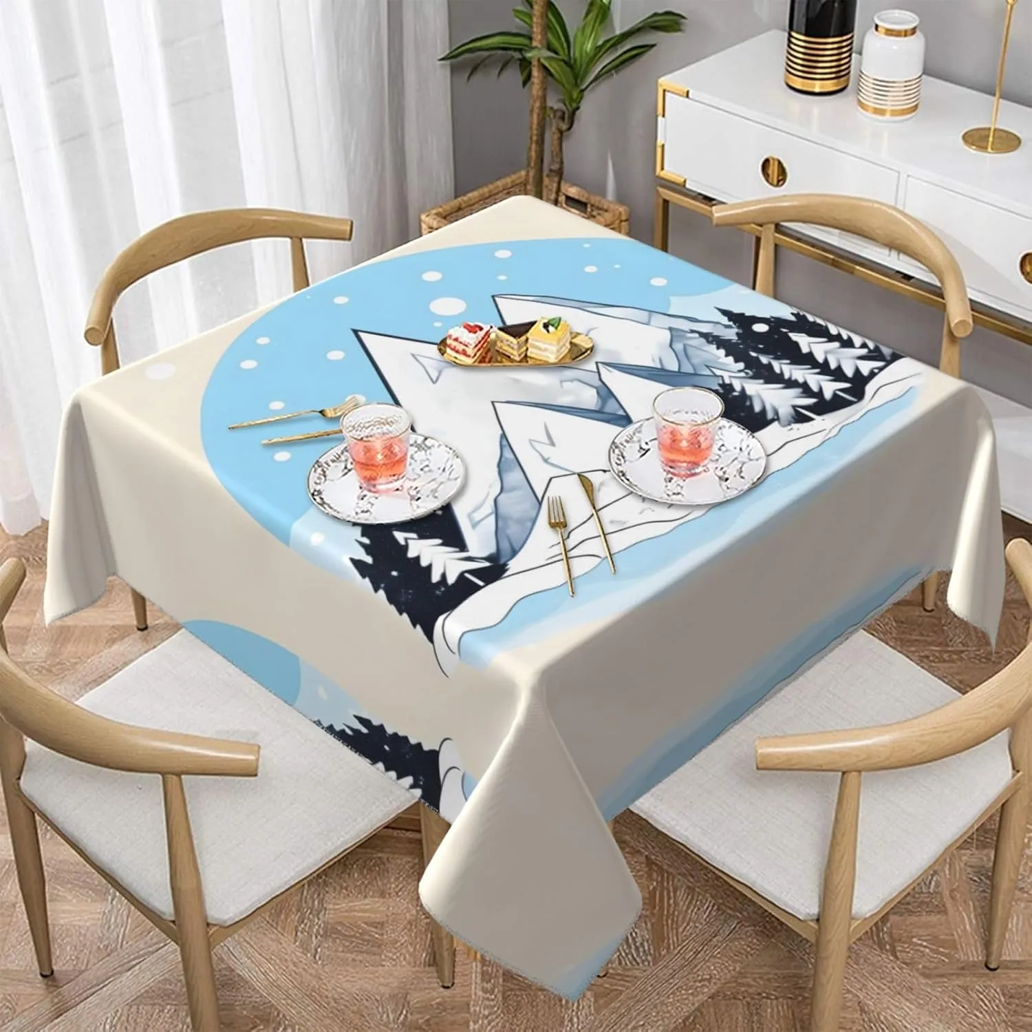 Snow-Capped Mountains Print Square Tablecloth â€“ Perfect for Tea Party, Dining Table, Coffee Table, and Office Meetings