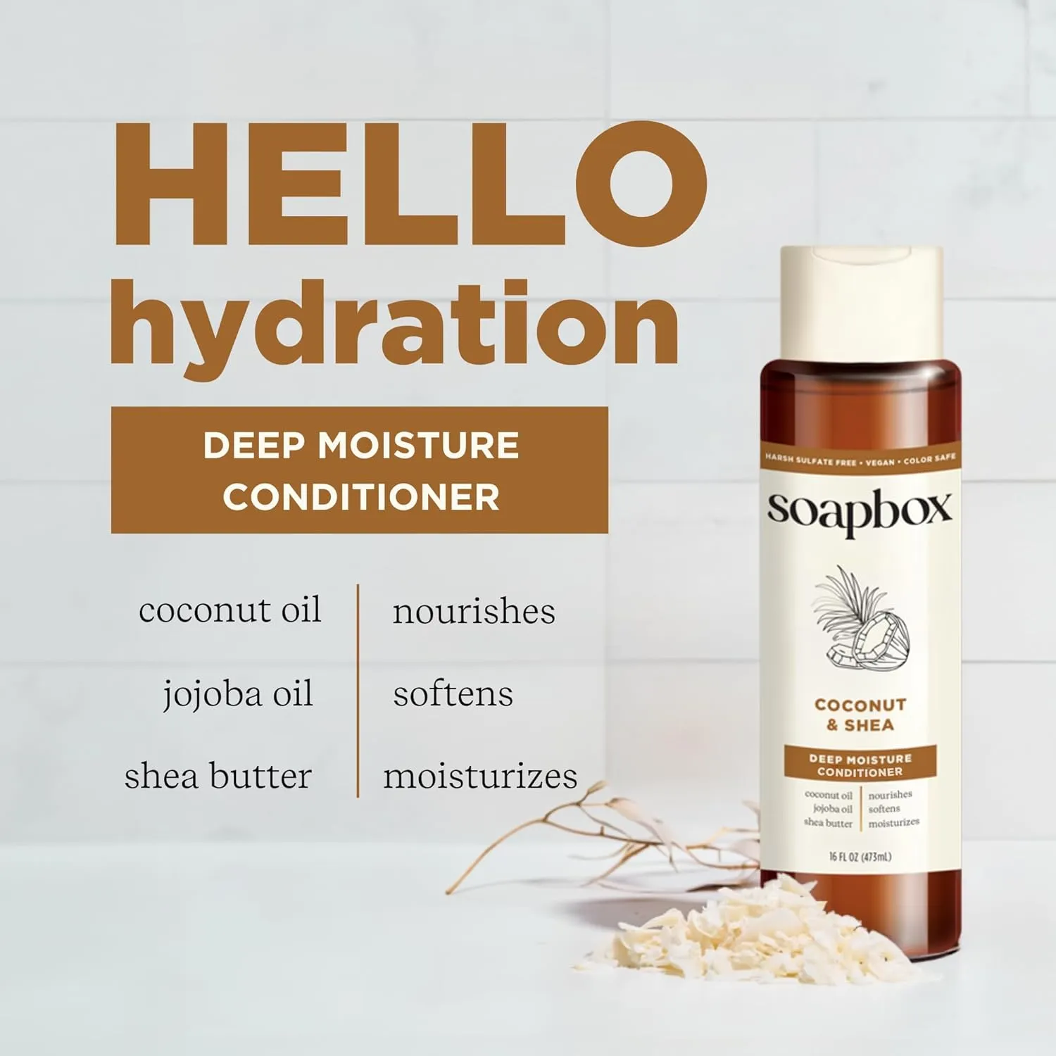 Soapbox Coconut Oil Conditioner, Sulfate & Paraben Free, Silicone Free, Color Safe, and Vegan Hair Conditioner (33.8 Ounces)