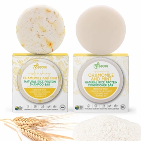 Solid Rice Protein Water Shampoo & Conditioner Hair Soap – Shampoo and Conditioner Bars For Hair With All Natural Plant Based Essential Oils And Zero Waste Packaging (Chamomile & Mint)