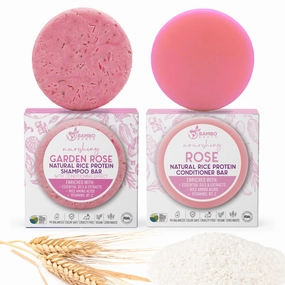 Solid Rice Protein Water Shampoo & Conditioner Hair Soap – Shampoo and Conditioner Bars For Hair With All Natural Plant Based Essential Oils And Zero Waste Packaging (Rose)