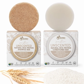 Solid Rice Protein Water Shampoo & Conditioner Hair Soap – Shampoo and Conditioner Bars For Hair With All Natural Plant Based Essential Oils And Zero Waste Packaging (Unscented)