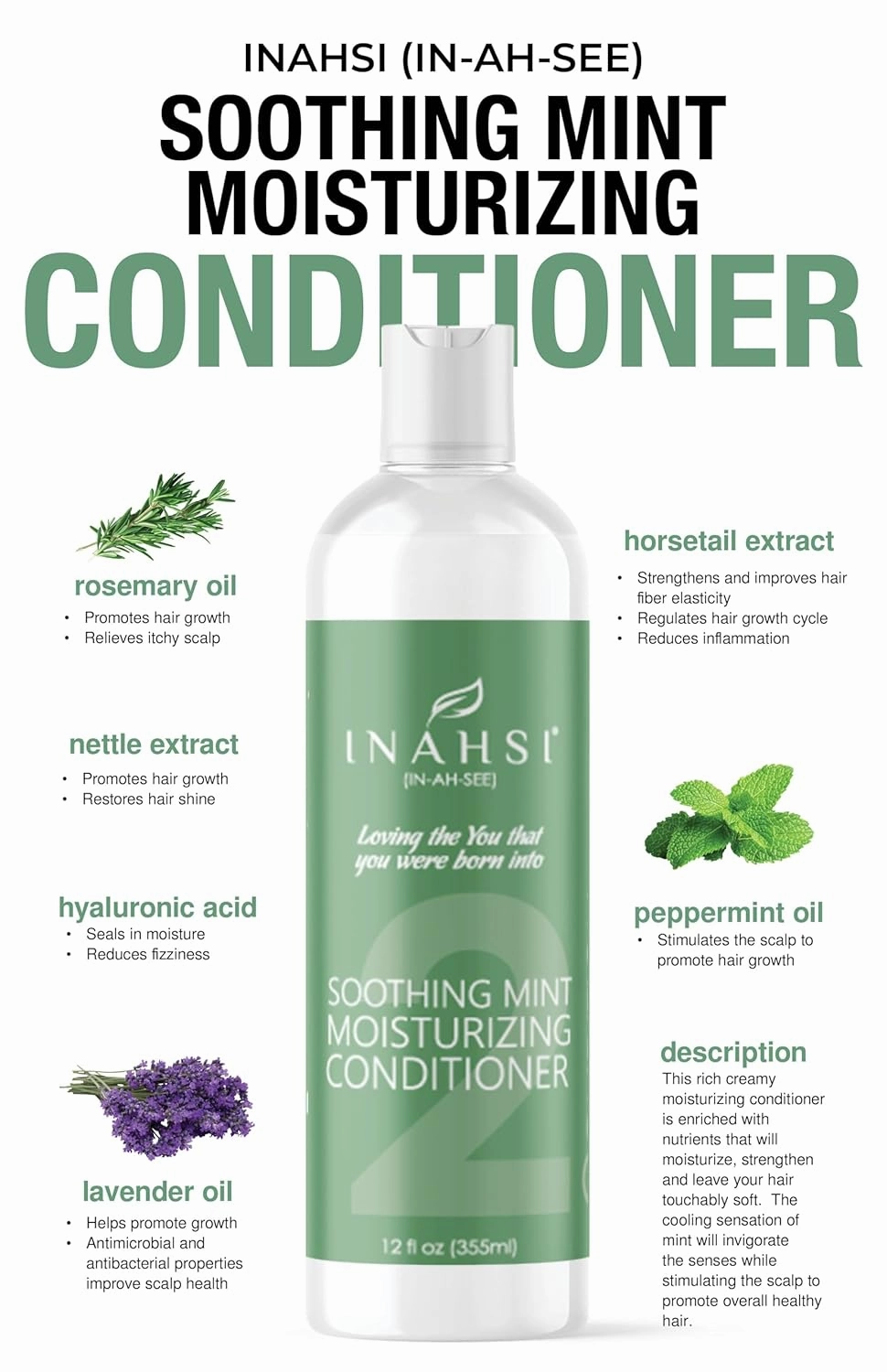 Soothing Mint Moisturizing Conditioner, 12 oz - Plant-Based Formula for Naturally Curly Hair, Hair Products for Men, Women, and Kids, Made in USA