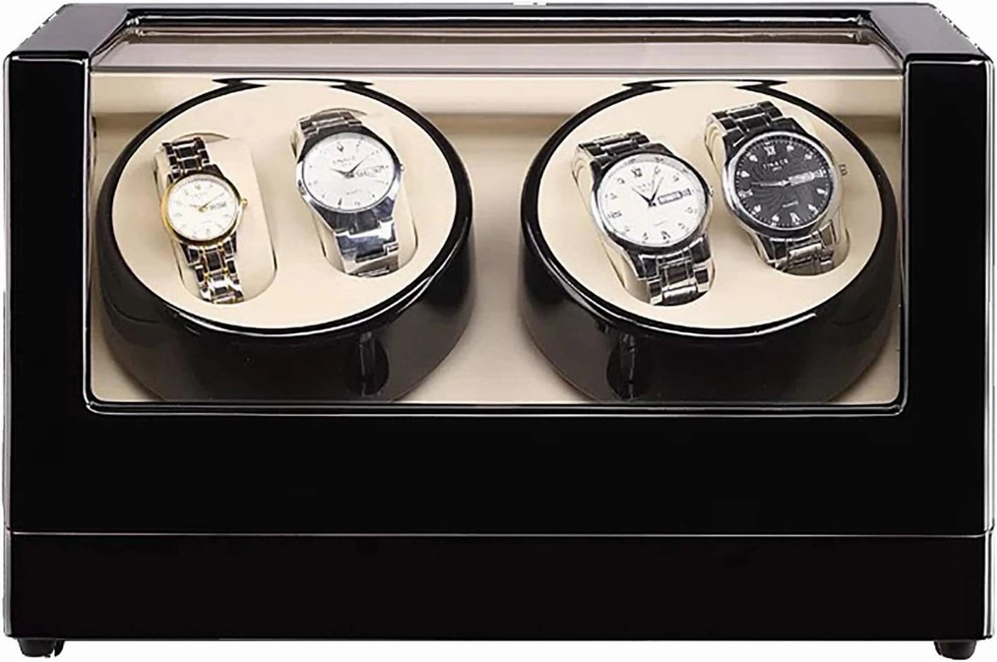 Spinner Winding Box Watch Winders - 4 0 Wooden Automatic Watch Winder Storage Box Transparent Cover Wrist Mechanical Watch Winding Box Double Head Motor Shaker Case Organ