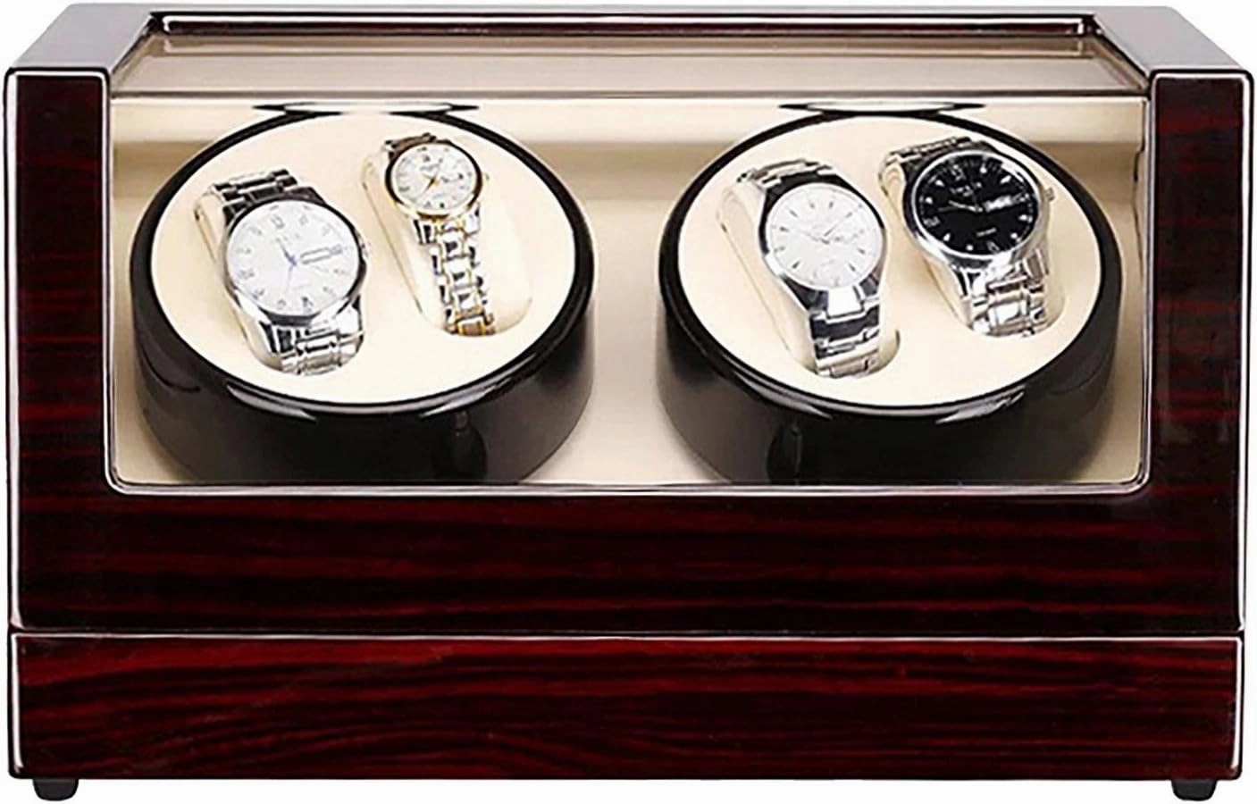 Spinner Winding Box Watch Winders - 4 0 Wooden Automatic Watch Winder Storage Box Transparent Cover Wrist Mechanical Watch Winding Box Double Head Motor Shaker Case Organizer Quiet