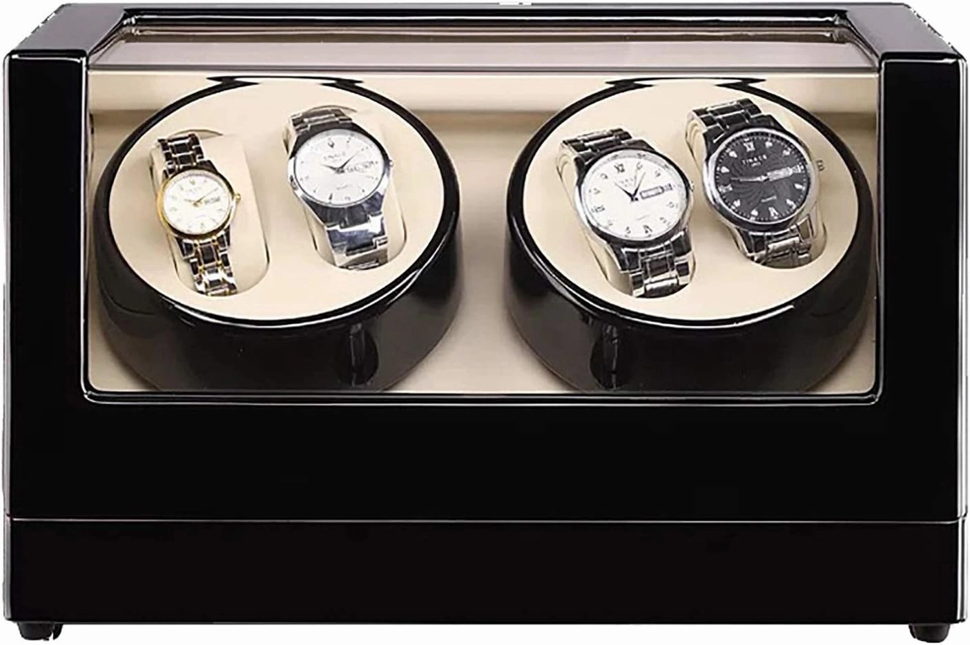 Spinner Winding Box Watch Winders - 4 0 Wooden Automatic Watch Winder Storage Box Transparent Cover Wrist Mechanical Watch Winding Box Double Head Motor Shaker Case Organizer Quiet