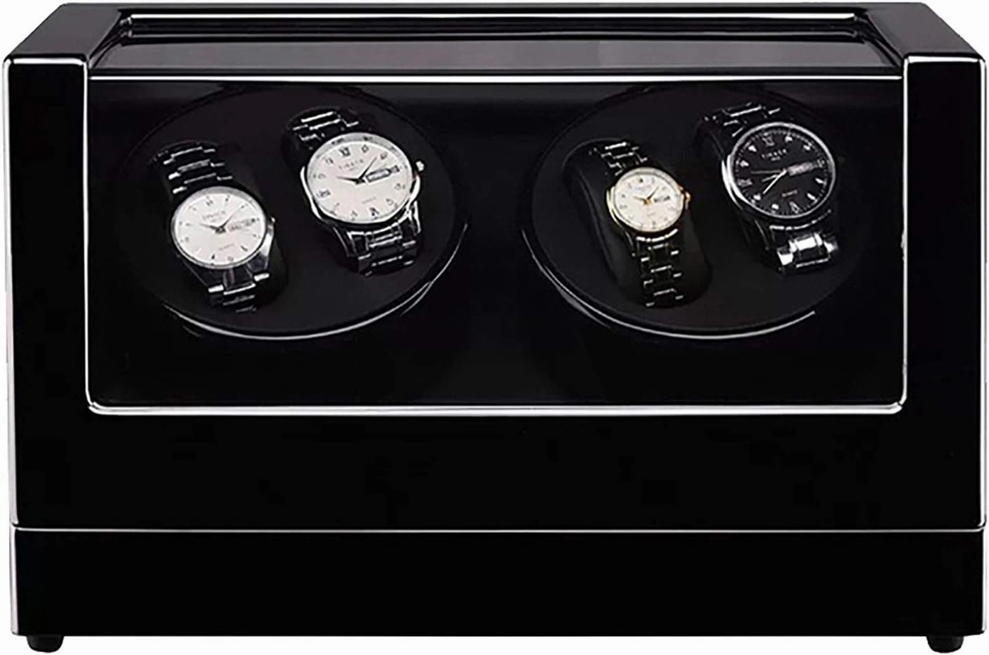 Spinner Winding Box Watch Winders - 4 0 Wooden Automatic Watch Winder Storage Box Transparent Cover Wrist Mechanical Watch Winding Box Double Head Motor Shaker Case Organizer Quiet