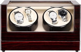 Spinner Winding Box Watch Winders - 4 0 Wooden Automatic Watch Winder Storage Box Transparent Cover Wrist Mechanical Watch Winding Box Double Head Motor Shaker Case Organizer Quiet