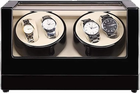 Spinner Winding Box Watch Winders - 4 0 Wooden Automatic Watch Winder Storage Box Transparent Cover Wrist Mechanical Watch Winding Box Double Head Motor Shaker Case Organizer Quiet