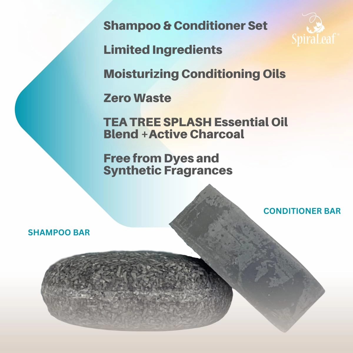 SpiraLeaf Bar & Conditioner Bar, Essential Oil: Limited Ingredients; Made USA, No Colorings. Concentrated Formula (Tea Tree Splash)