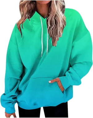Stessotudo Women’s Hoodies 2023 Casual Gradient Long Sleeve Oversized Sweatshirts Pocketed Aesthetic Fashion Pullover Tops