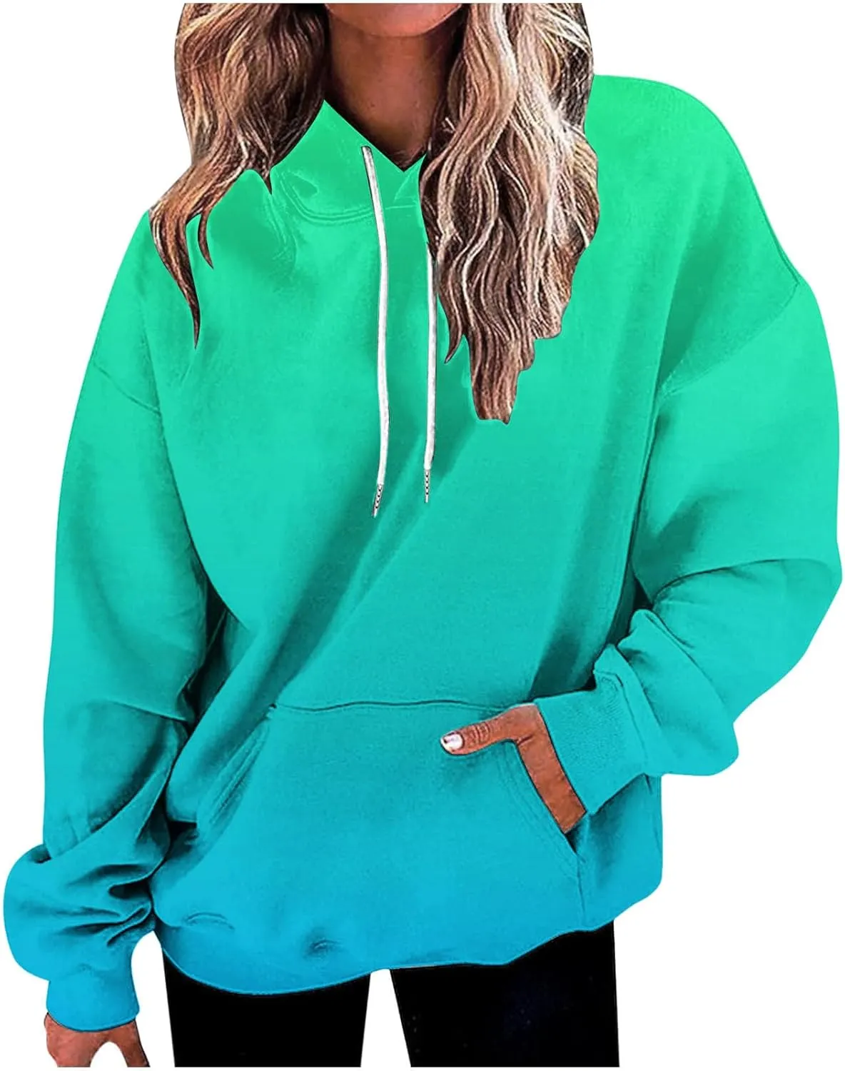 Stessotudo Women’s Hoodies 2023 Casual Gradient Long Sleeve Oversized Sweatshirts Pocketed Aesthetic Fashion Pullover Tops