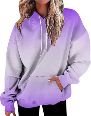 Stessotudo Women’s Hoodies 2023 Casual Gradient Long Sleeve Oversized Sweatshirts Pocketed Aesthetic Fashion Pullover Tops