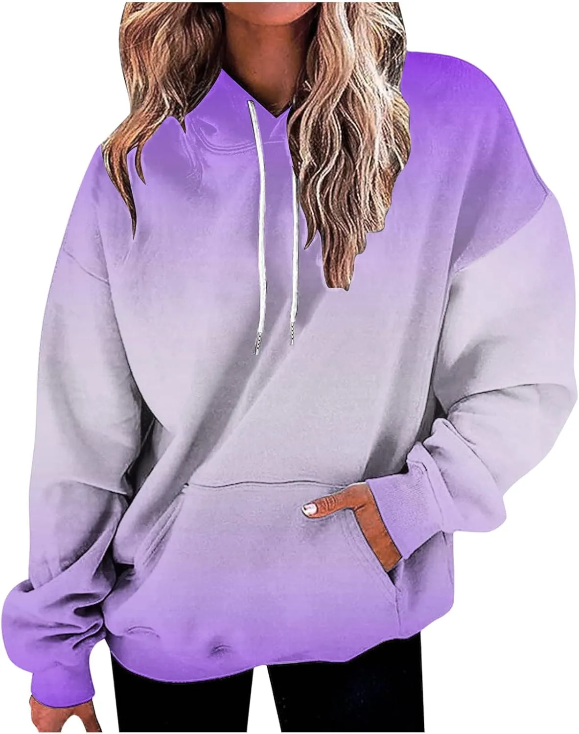 Stessotudo Women’s Hoodies 2023 Casual Gradient Long Sleeve Oversized Sweatshirts Pocketed Aesthetic Fashion Pullover Tops