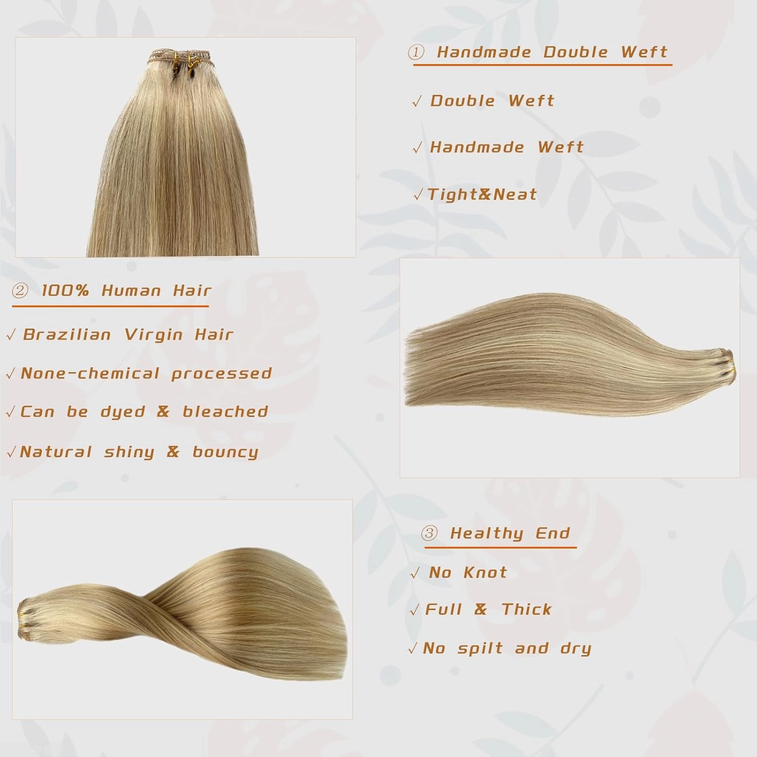 Straight Hair Extensions with Clips,OiMiGO Thick Hair Extension Full Head Highlight Clip in Hair Extension 100% Brazilian Human Hair Blonde Hair Extensions,70g Hairpieces for Women (#18P60,14Inch)