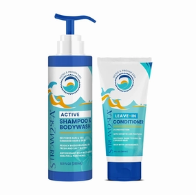 STREAM 2 SEA Ultimate Hair Care Combo, Natural, UV Absorbent Hair Conditioner and Shampoo, 3-in-1 Paraben-Free, Sulfate-Free, 6 oz Leave-in Conditioner and 8 oz Conditioning Shampoo & Body Wash