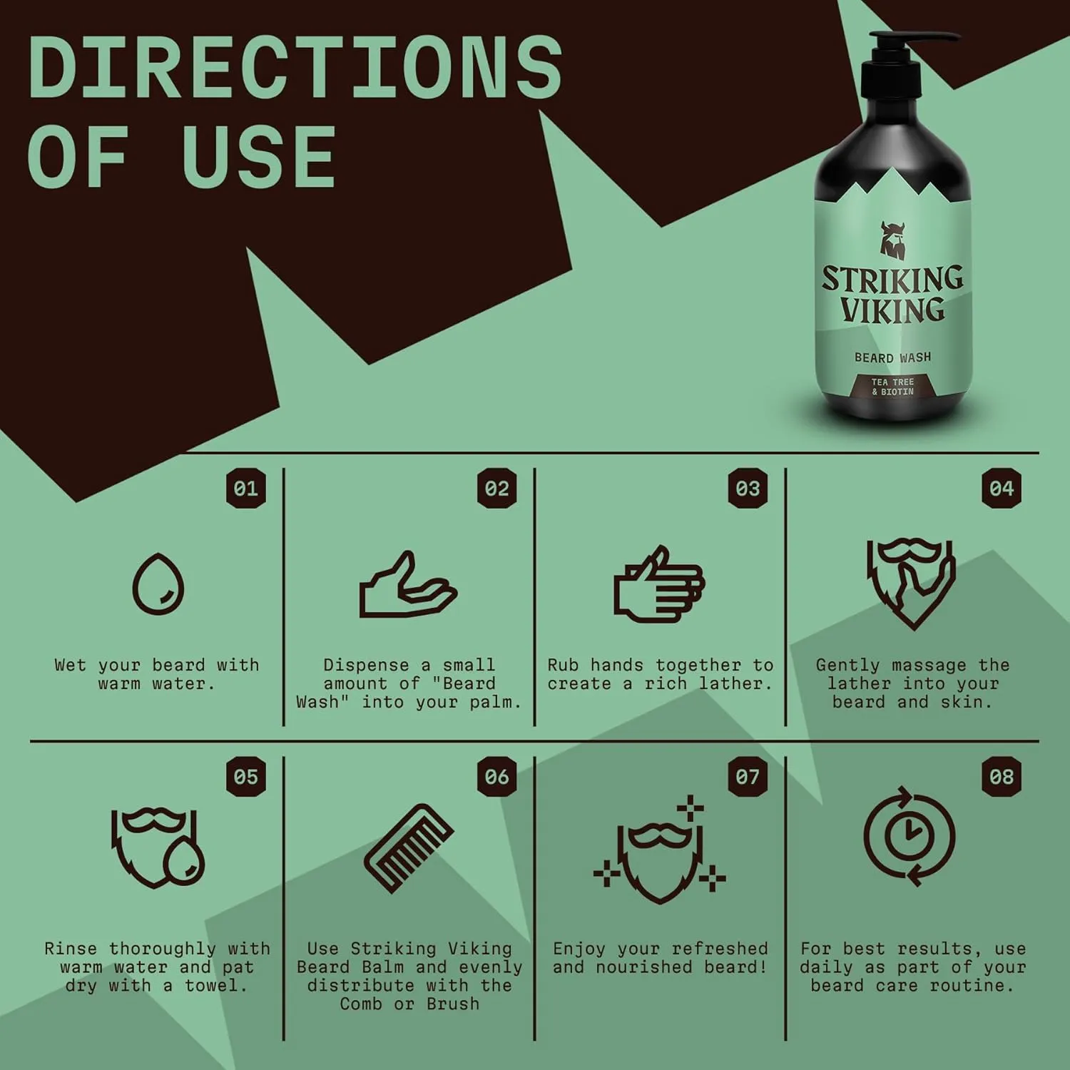 Striking Viking Beard Shampoo with Tea Tree, Biotin & Jojoba Oil - 17 oz Deep Cleansing, Paraben & Sulfate Free for All Beard Types