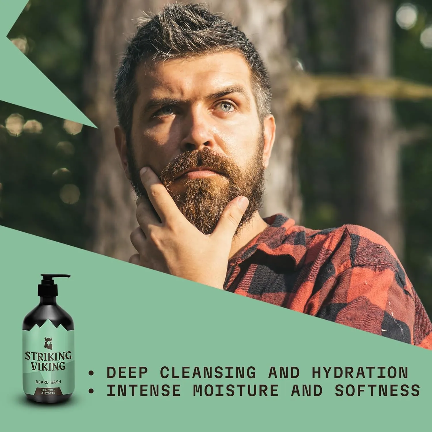 Striking Viking Beard Shampoo with Tea Tree, Biotin & Jojoba Oil - 17 oz Deep Cleansing, Paraben & Sulfate Free for All Beard Types