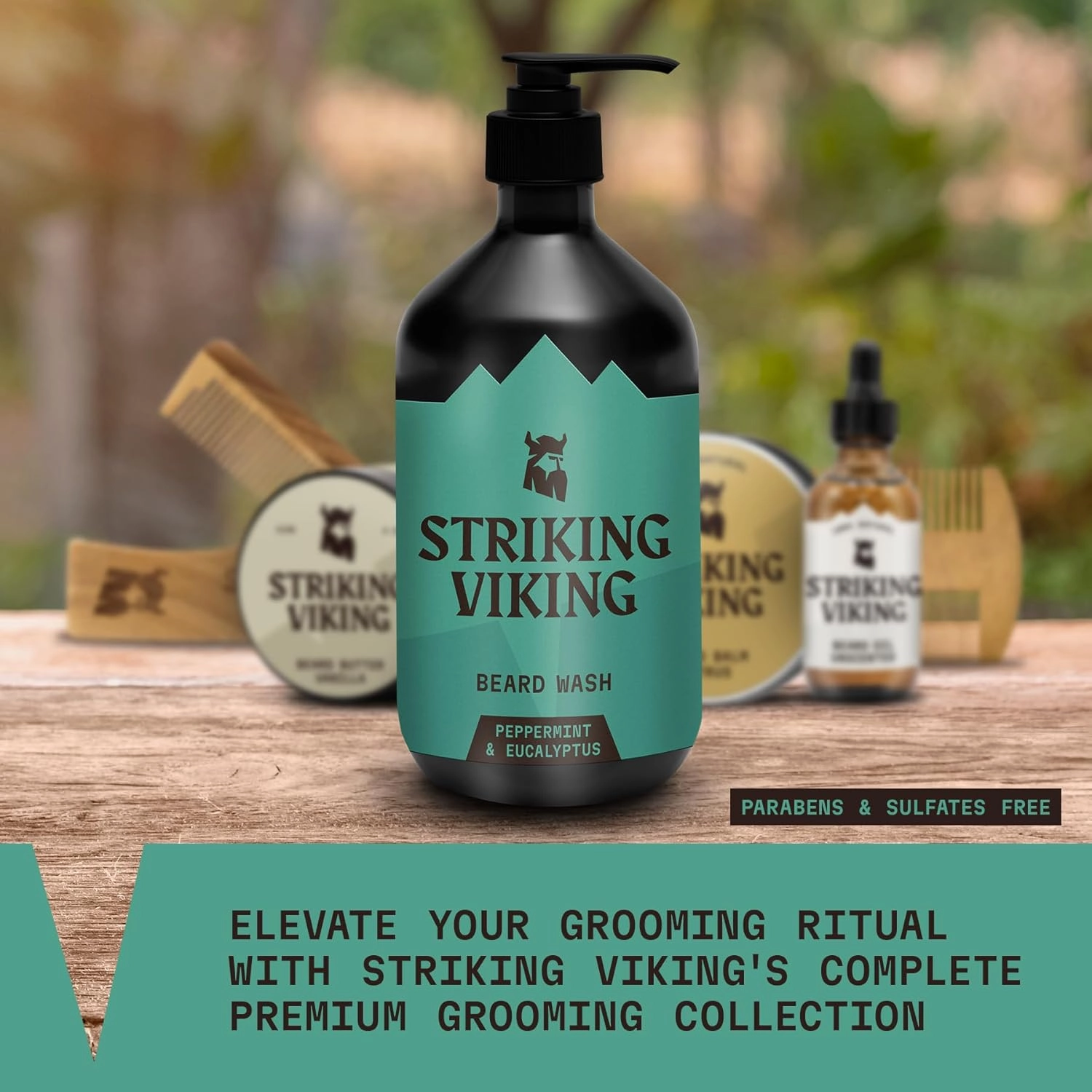 Striking Viking Beard Wash (17 oz) With Natural Peppermint & Eucalyptus Scent - Paraben & Sulfate-Free Deep Cleansing Shampoo For Beard Care