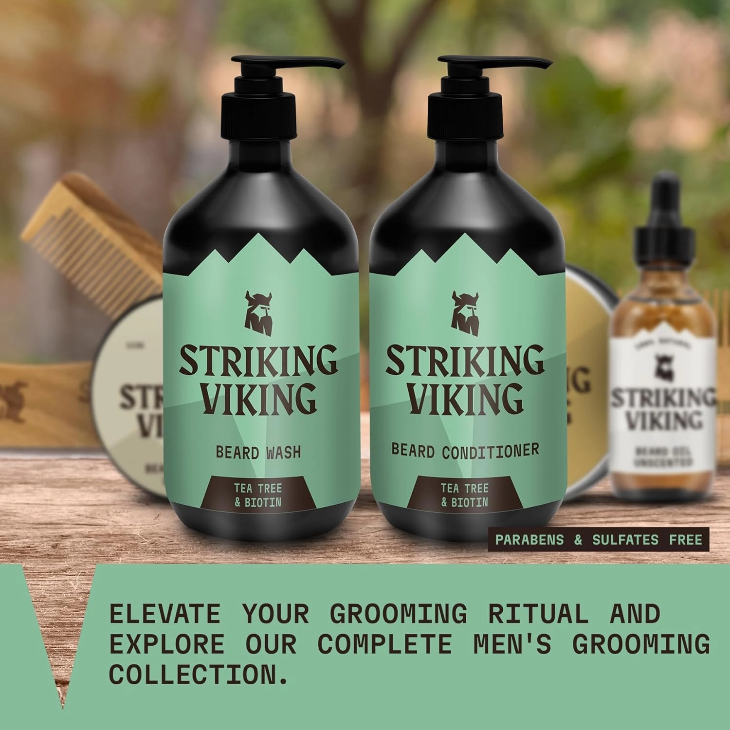 Striking Viking Beard Wash and Conditioner (Tea Tree & Biotin) - Paraben & Sulfate Free Cleansing Care for All Beard Types (10oz Per Bottle)
