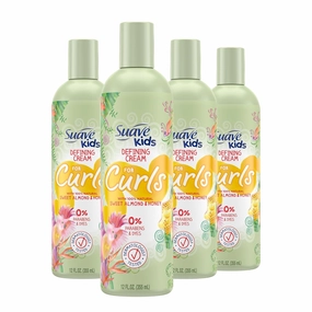Suave Kids Natural Sweet Almond Honey Curl Defining Cream, No Parabens, No Dyes, 12 Fl Oz(Pack of 4)