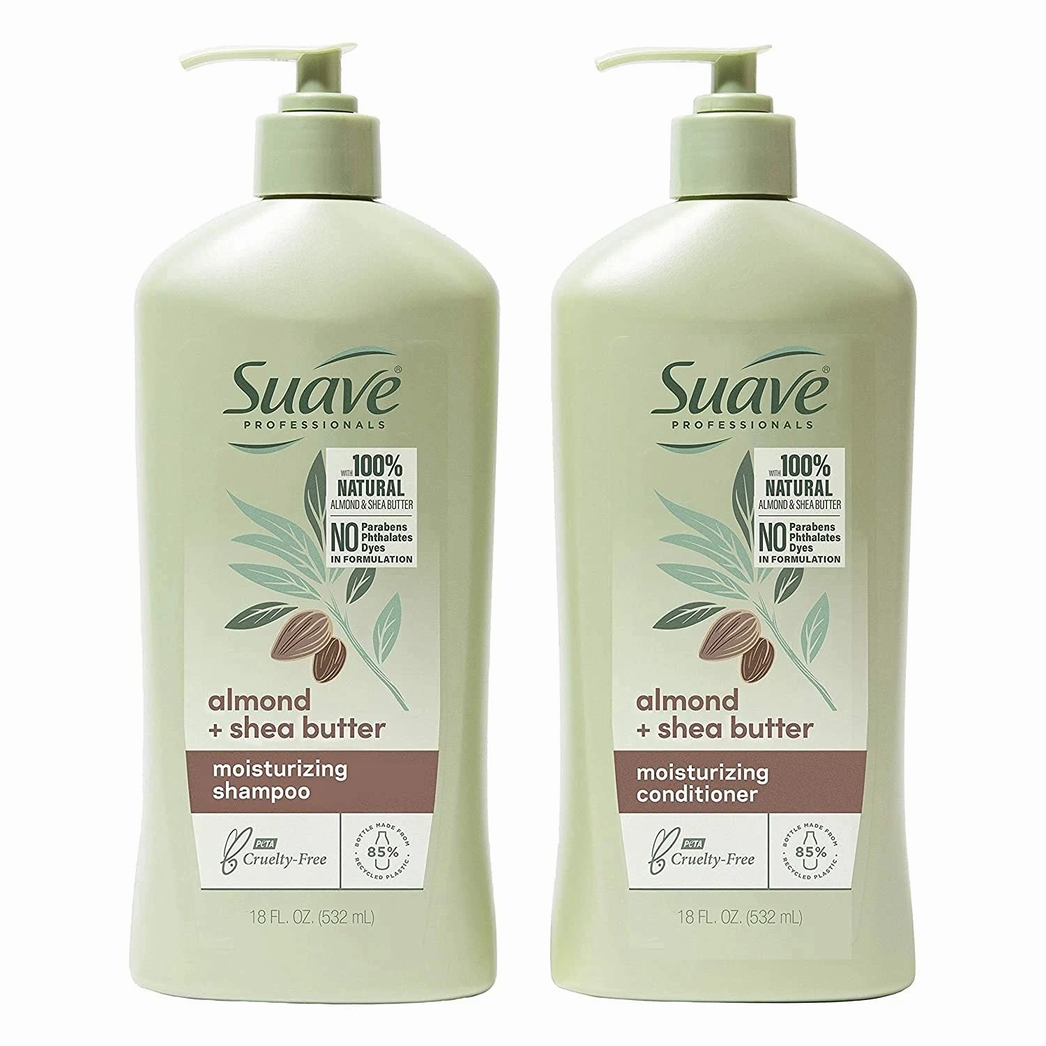 Suave Professionals Moisturizing Shampoo and Conditioner for Dry Hair Almond and Shea Butter Paraben-free and Dye-free 18 oz, 2 Count