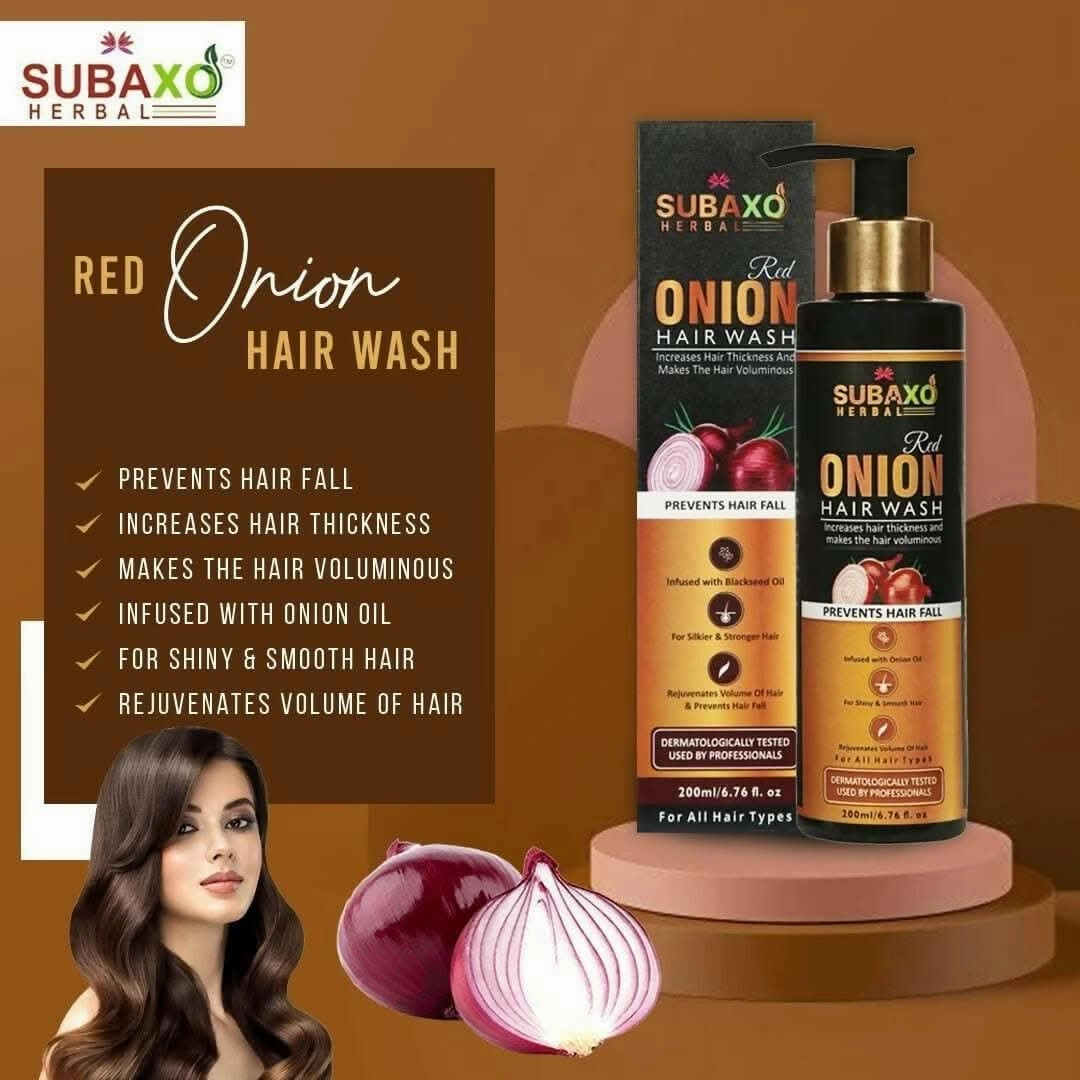SUBAXO Herbal Red Onion Hair Wash-Herbal Shampoo (200ML)And Herbal Jadi Buti Hair Oil (200ml) Combo