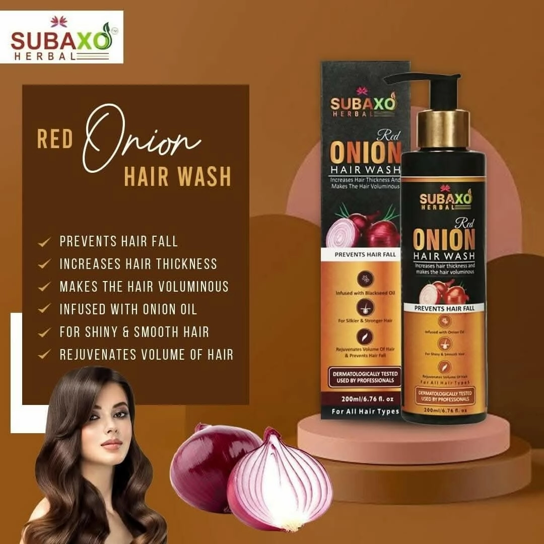 SUBAXO Herbal Red Onion Hair Wash-Herbal Shampoo (200ML)And Herbal Jadi Buti Hair Oil (200ml) Combo