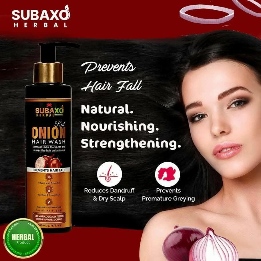 SUBAXO Herbal Red Onion Hair Wash-Herbal Shampoo (200ML)And Herbal Jadi Buti Hair Oil (200ml) Combo