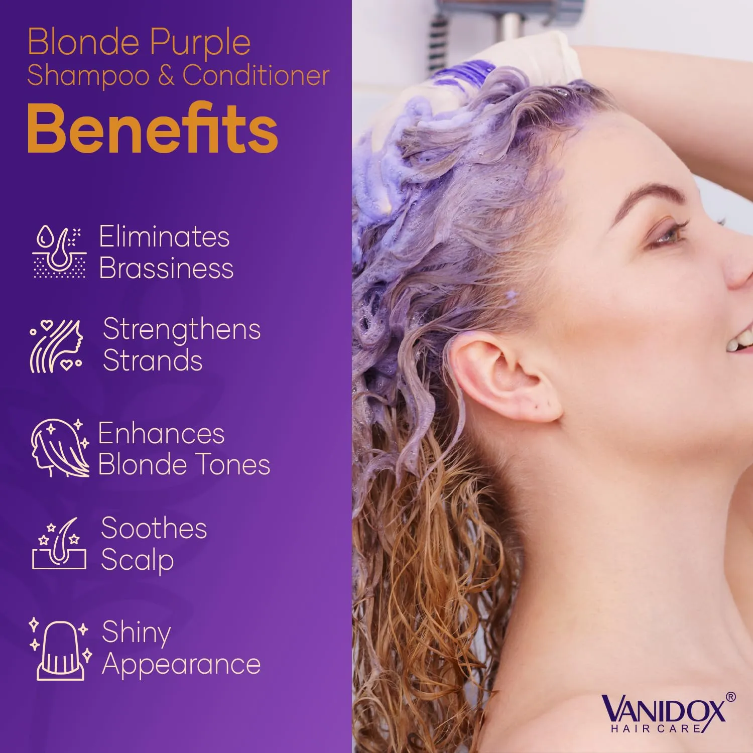 Sulfate Free Brass Toning Purple Shampoo and Conditioner Set for Blondes, Brown Highlighted, or Bleached Hair, Infused with Purple Rice Extract (16 fl oz each)