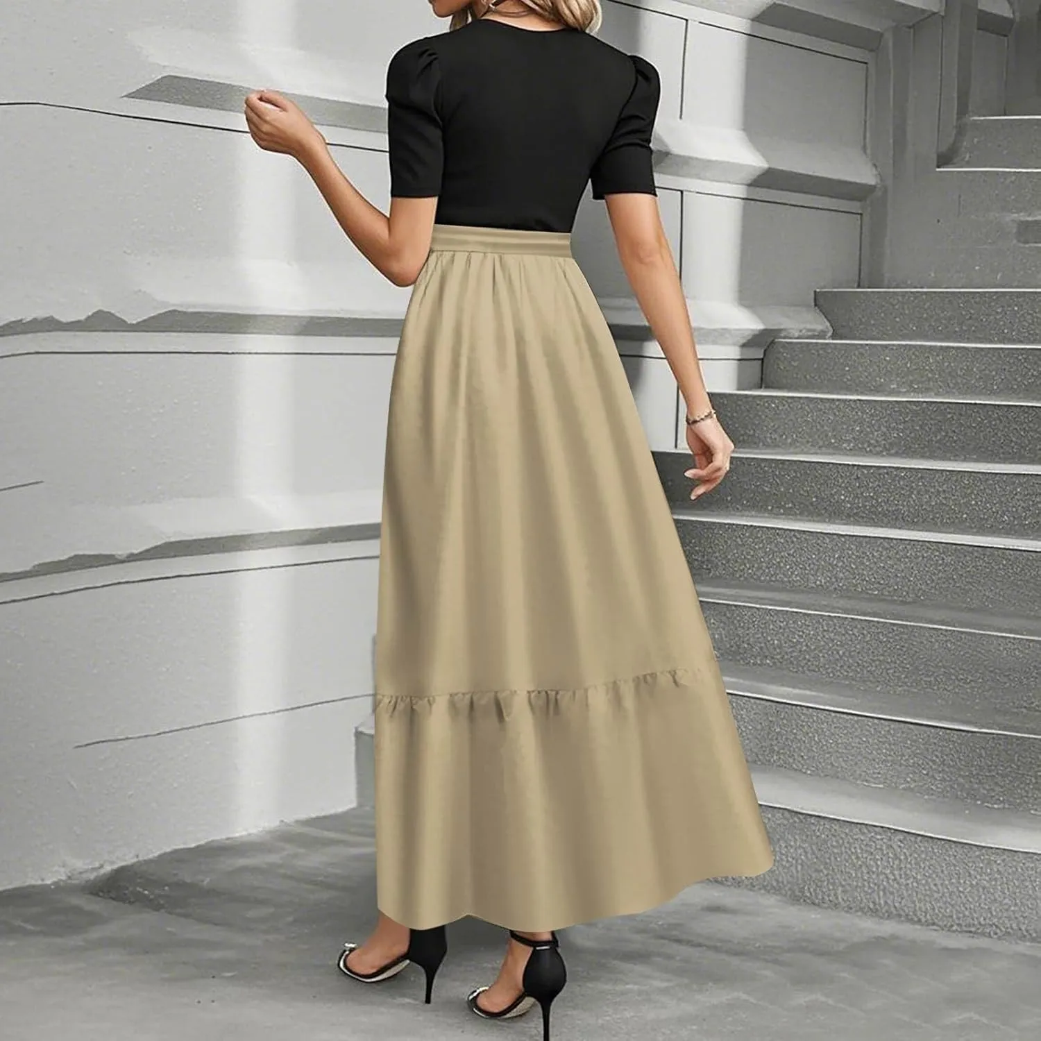Summer Dress Floral Pattern Round Neck Maxi Dresses with Belt 2025 Short Sleeve Elegant Boho Long Dress