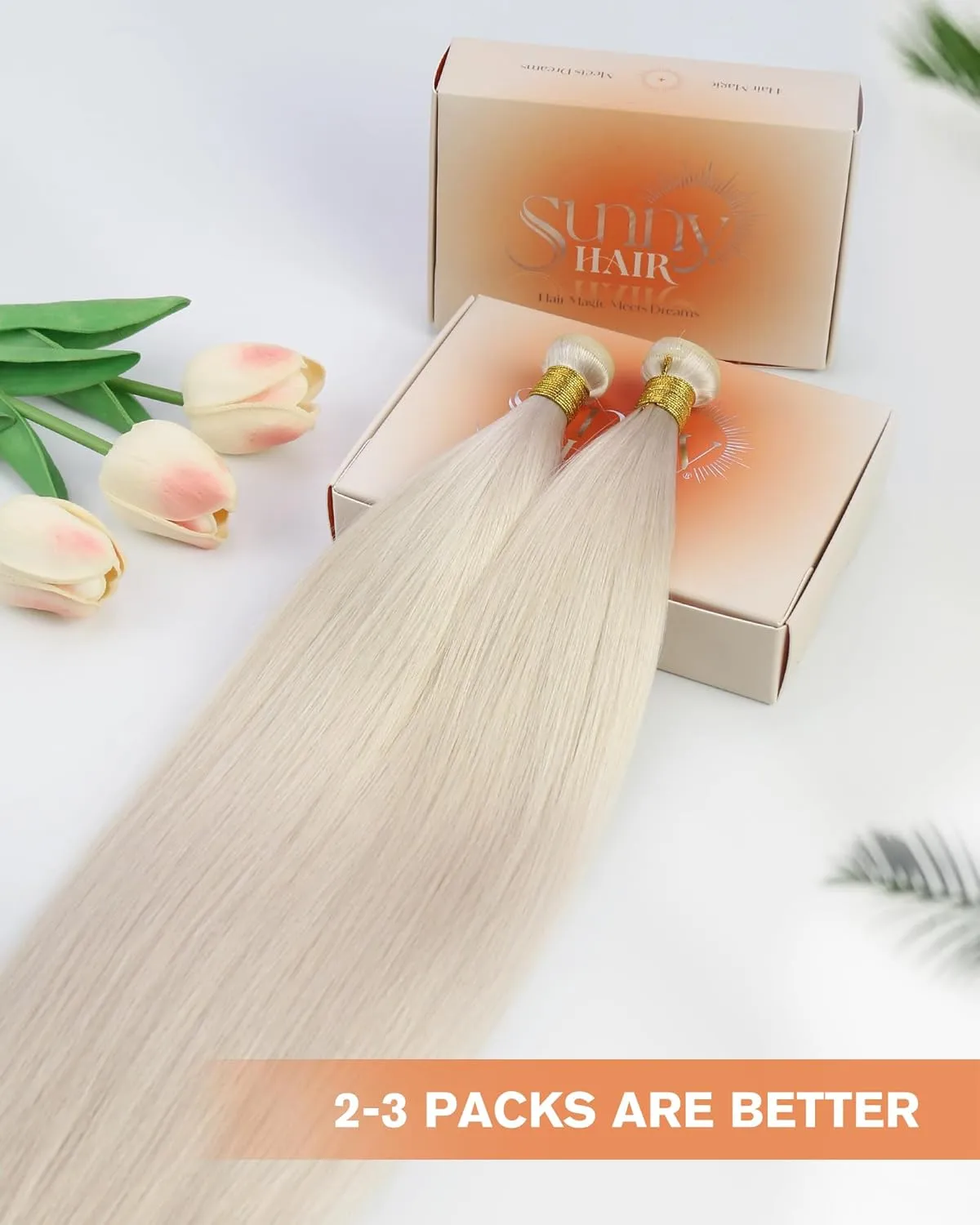 Sunny Hair Genius Weft Hair Extensions Platinum Blonde Sew in Hair Extensions Real Human Hair Hand Tied Weft Extensions Blonde Long Straight Hair Bundles for Women 22inch