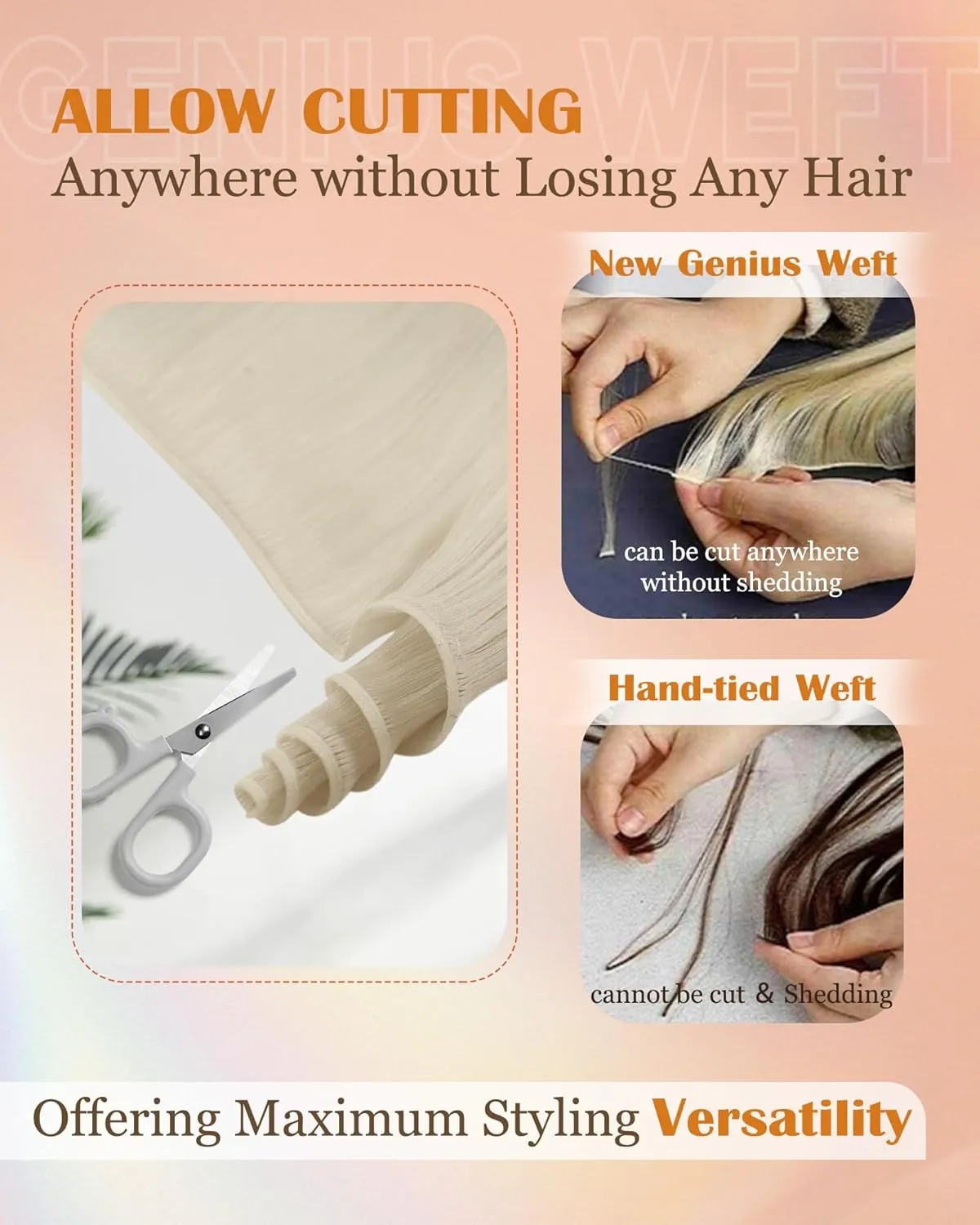 Sunny Hair Genius Weft Hair Extensions Platinum Blonde Sew in Hair Extensions Real Human Hair Hand Tied Weft Extensions Blonde Long Straight Hair Bundles for Women 22inch
