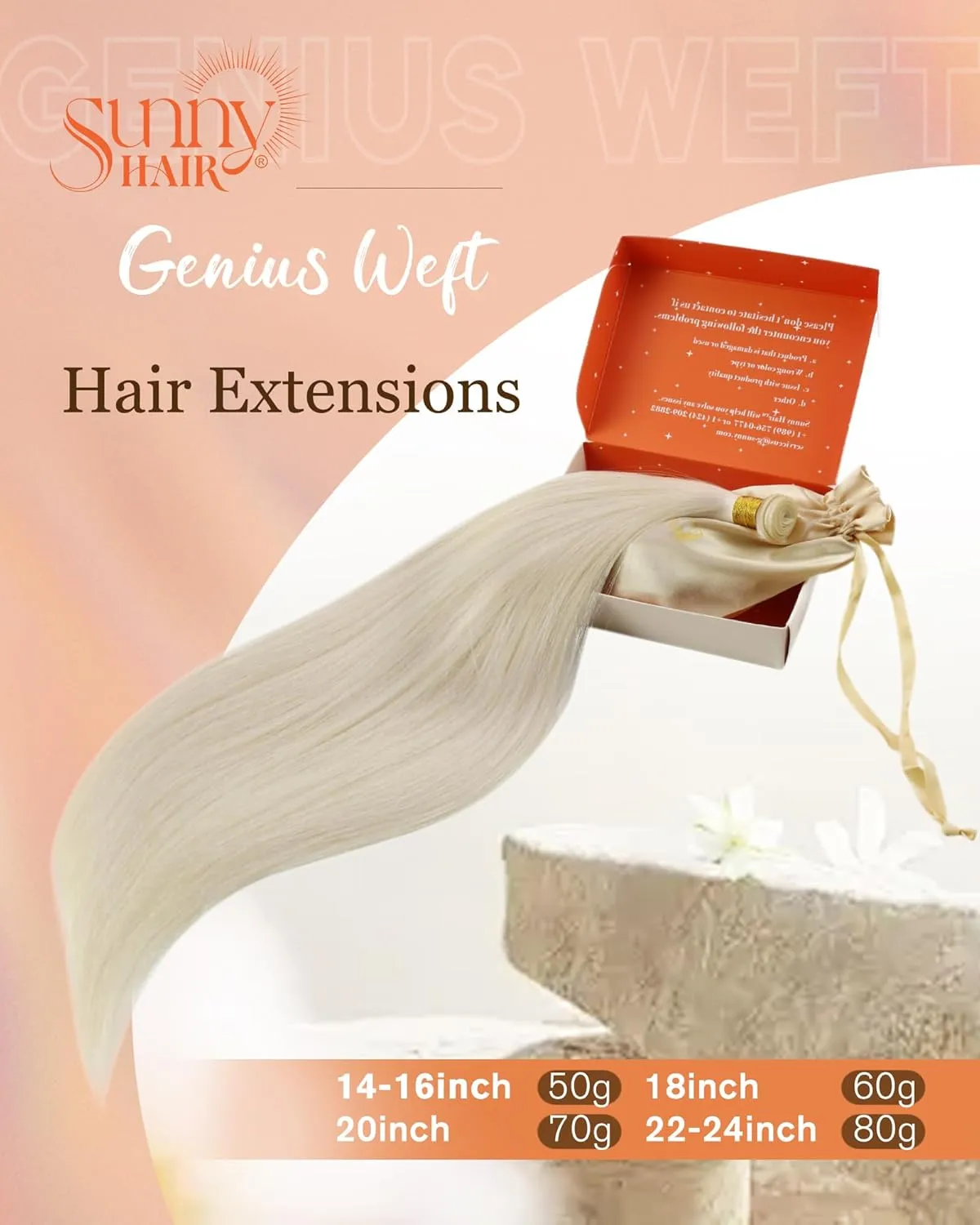 Sunny Hair Genius Weft Hair Extensions Platinum Blonde Sew in Hair Extensions Real Human Hair Hand Tied Weft Extensions Blonde Long Straight Hair Bundles for Women 22inch