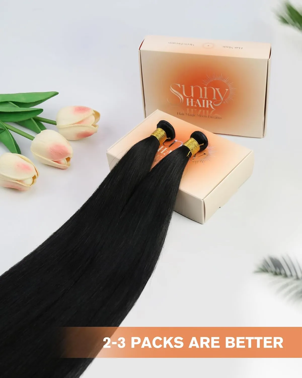Sunny Hair Hand Tied Weft Hair Extensions for Fashion Women Black Sew in Human Hair Extensions Straight Remy Hair Can Be Cut Hair Piece Jet Black 18inch