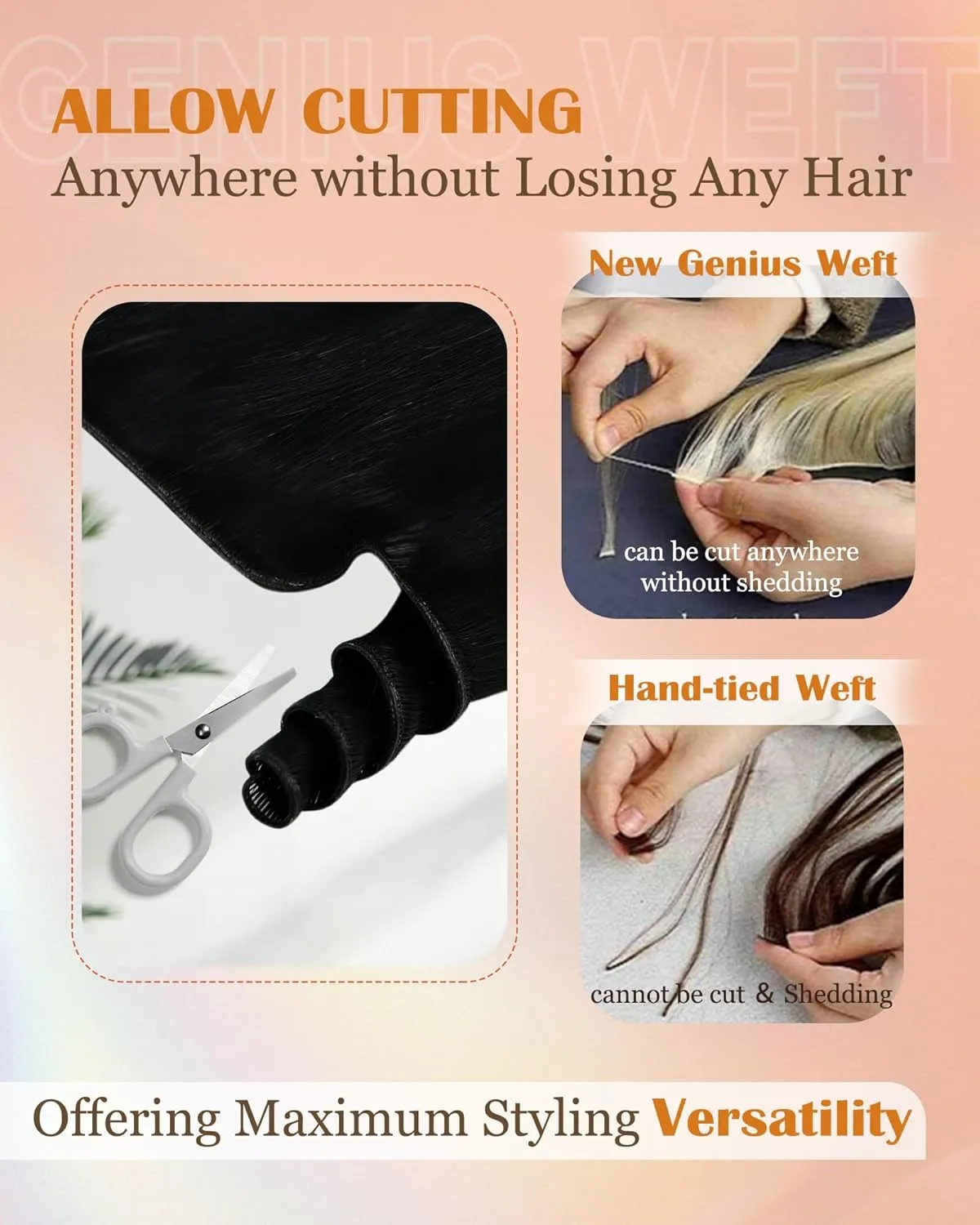 Sunny Hair Hand Tied Weft Hair Extensions for Fashion Women Black Sew in Human Hair Extensions Straight Remy Hair Can Be Cut Hair Piece Jet Black 18inch
