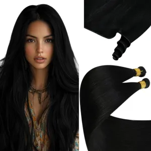 Sunny Hair Hand Tied Weft Hair Extensions for Fashion Women Black Sew in Human Hair Extensions Straight Remy Hair Can Be Cut Hair Piece Jet Black 18inch