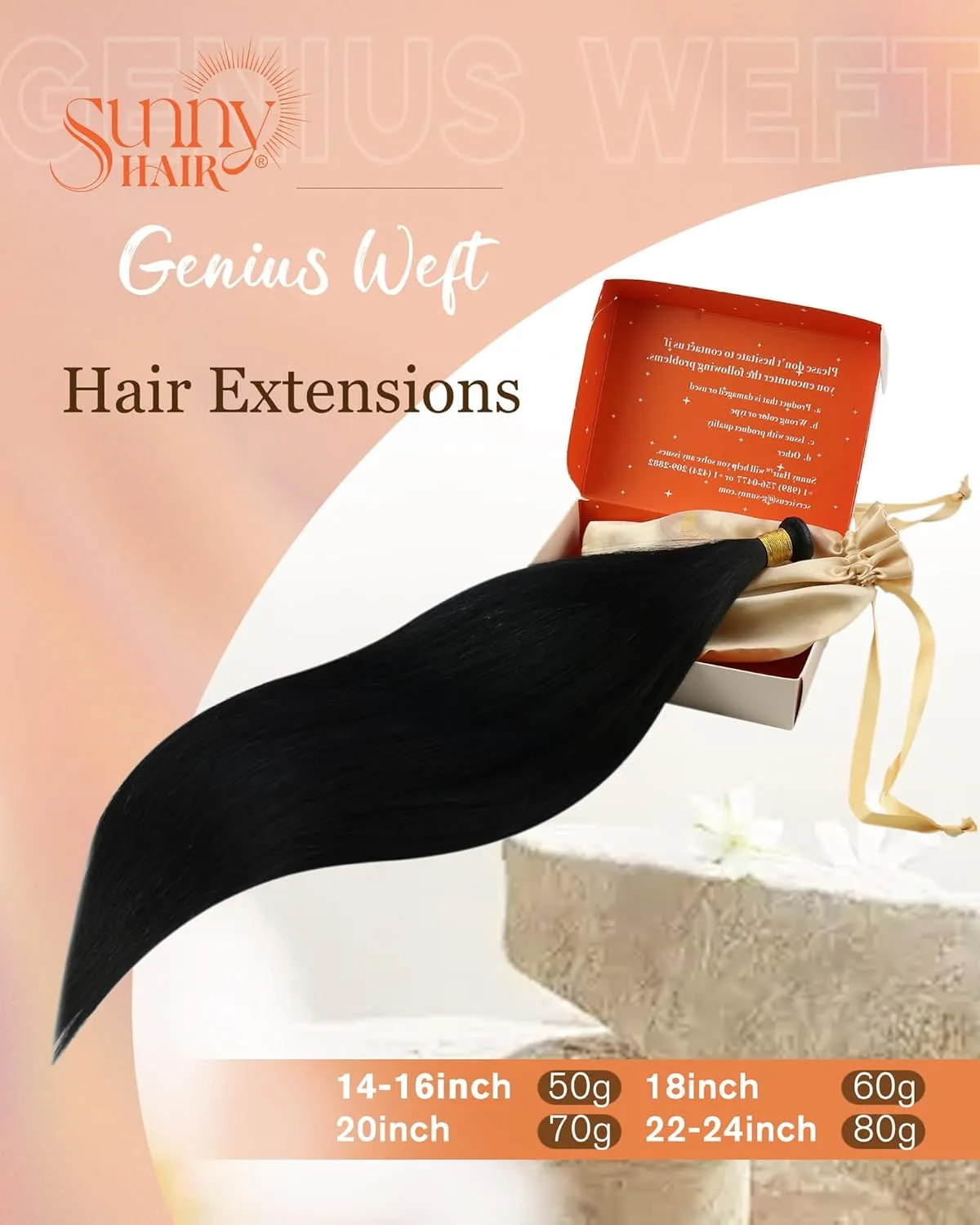 Sunny Hair Hand Tied Weft Hair Extensions for Fashion Women Black Sew in Human Hair Extensions Straight Remy Hair Can Be Cut Hair Piece Jet Black 18inch