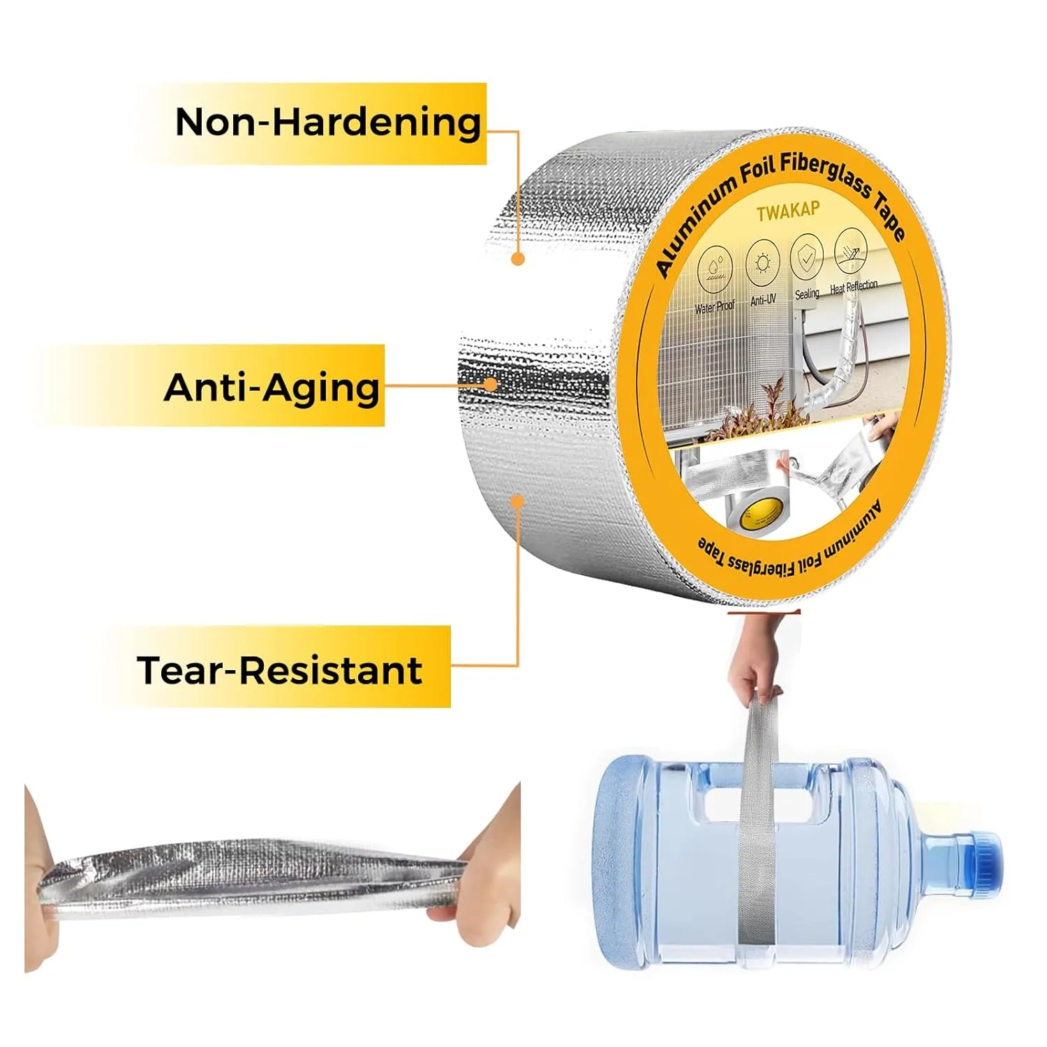 Super Age-Resistant AC Pipe Foam Insulation Wrap Protect Foil Fiberglass Tape,More Weather-Resistant Shield for Pipe Insulation Foam Tube, Reflective 95%Thermal for Window AC Unit,HVAC Duct