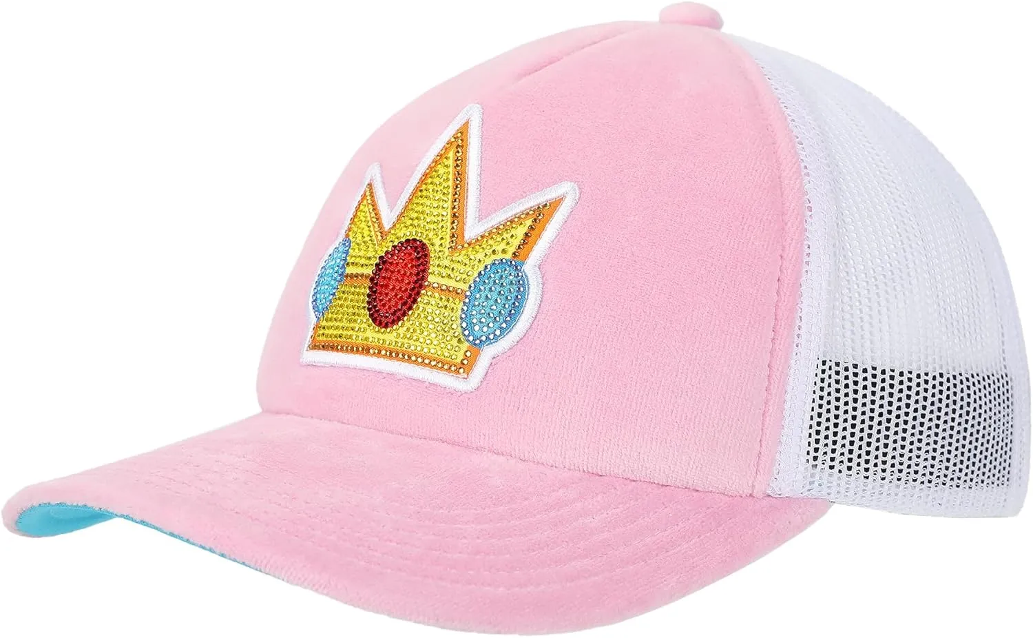 Super Mario Bros Princess Peach Rhinestone Crown Pink Trucker Hat-OSFA