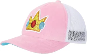 Super Mario Bros Princess Peach Rhinestone Crown Pink Trucker Hat-OSFA