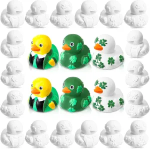 Supervitae 24 Pcs Bulk St. Patrick's Day Duck Paint Your Own Ceramic Duck Statue Ceramics to Paint Duckies DIY Unpainted Duckies Irish Lucky Clover Ducks for Arts and Crafts