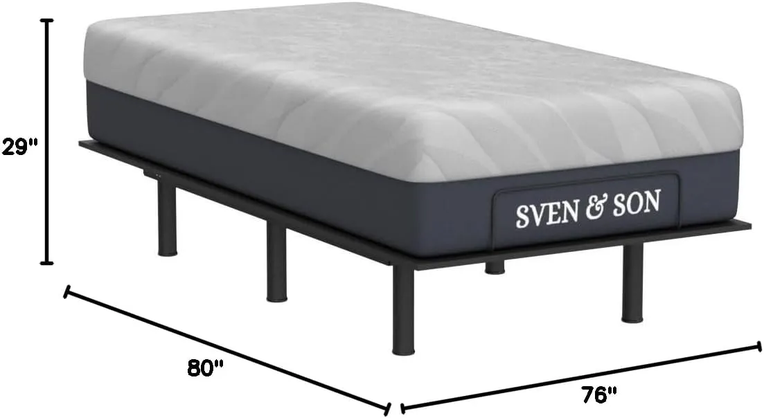 Sven & Son Essential Adjustable Bed Base (Frame)   14 inch Hybrid Spring Matt (Medium Soft), Easy Assembly, Head and Foot Lift, Memory Positions, Zero Gravity, Wireless Remote - Split King