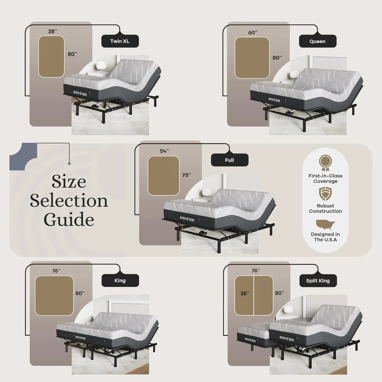 Sven & Son Essential Adjustable Bed Base (Frame)   14 inch Hybrid Spring Matt (Medium Soft), Easy Assembly, Head and Foot Lift, Memory Positions, Zero Gravity, Wireless Remote - Split King