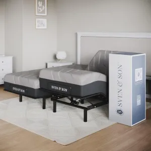 Sven & Son Essential Adjustable Bed Base (Frame)   14 inch Hybrid Spring Matt (Medium Soft), Easy Assembly, Head and Foot Lift, Memory Positions, Zero Gravity, Wireless Remote - Split King
