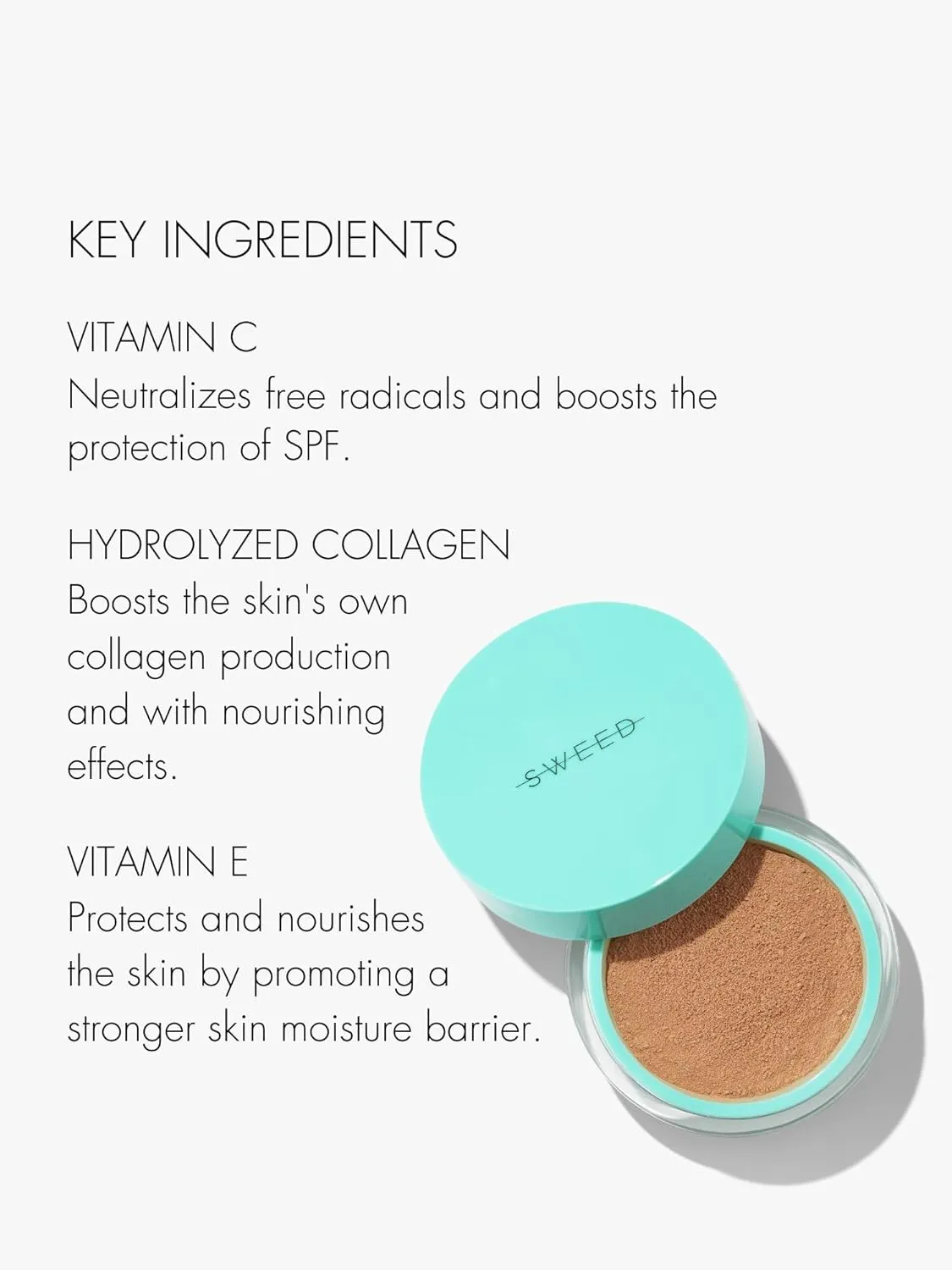 SWEED - Miracle Powder Mineral Foundation | Vitamin C   E, Hydrolyzed Collagen | Nourishes, Protects, Breathable | Vegan, Cruelty-Free, Clean Beauty (Golden Medium 03, 0.25 oz | 7 g)
