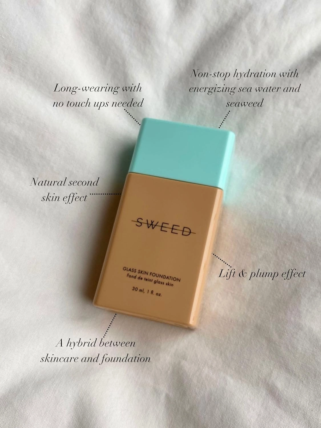 SWEED - Glass Skin Foundation | Long-Lasting Fluid Formula | Hydrate, Moisturize, Lift, Plump, Protect | Vegan, Cruelty-Free, Clean Beauty (03 LIGHT W)