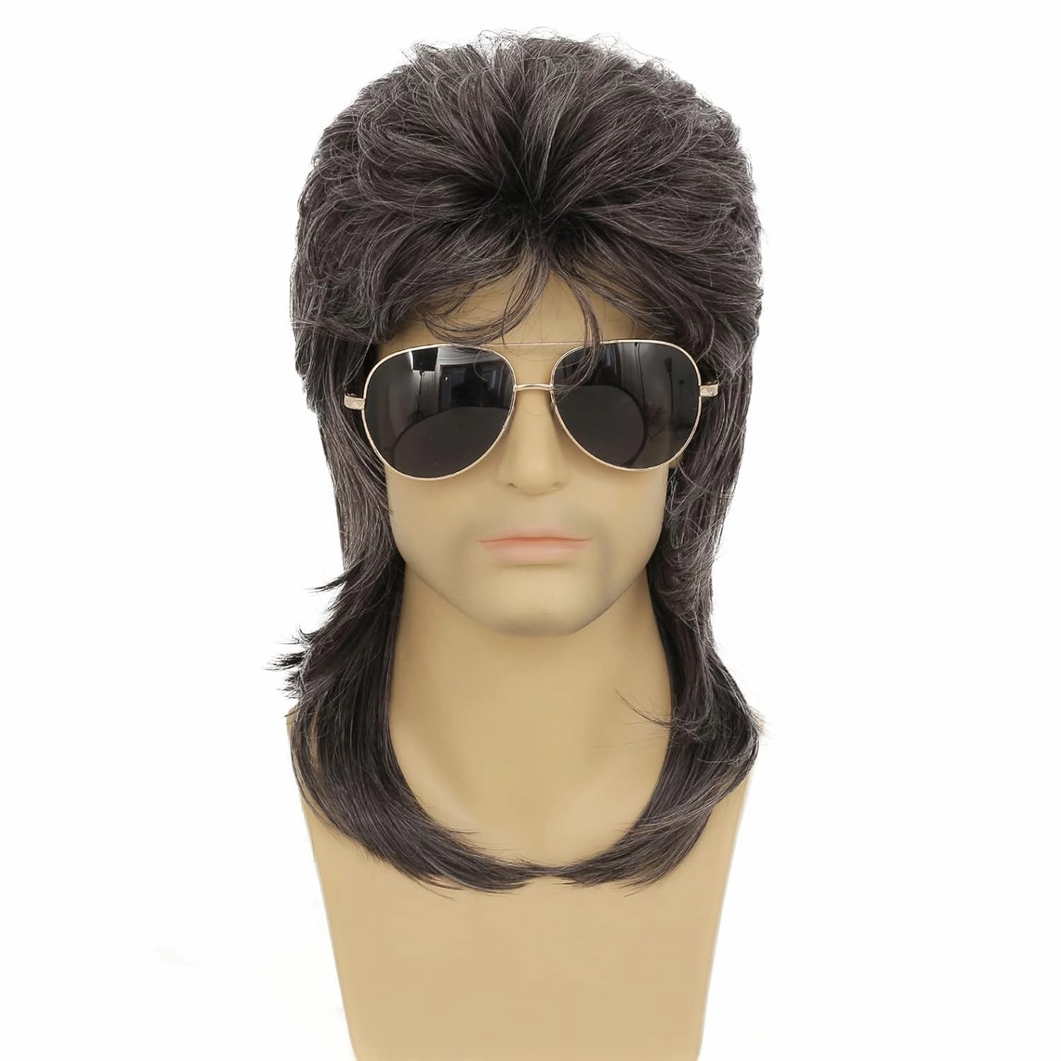 Swiking Mullet Wigs for Men Grey 70s 80s Disco Rocker Curly Punk Fancy Retro Party Halloween Cosplay Costume Wigs(Grey)